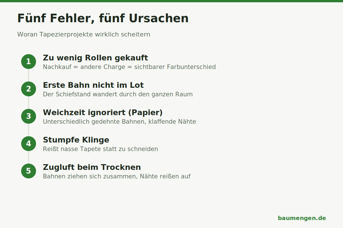 Infografik: Die fünf häufigsten Tapezierfehler und ihre Ursachen